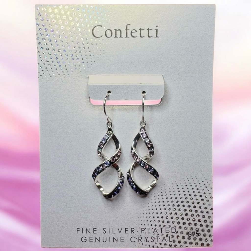 Confetti Fine Silver Plated Genuine Crystal Dangle Earrings Nwt 75 Kohls 67$